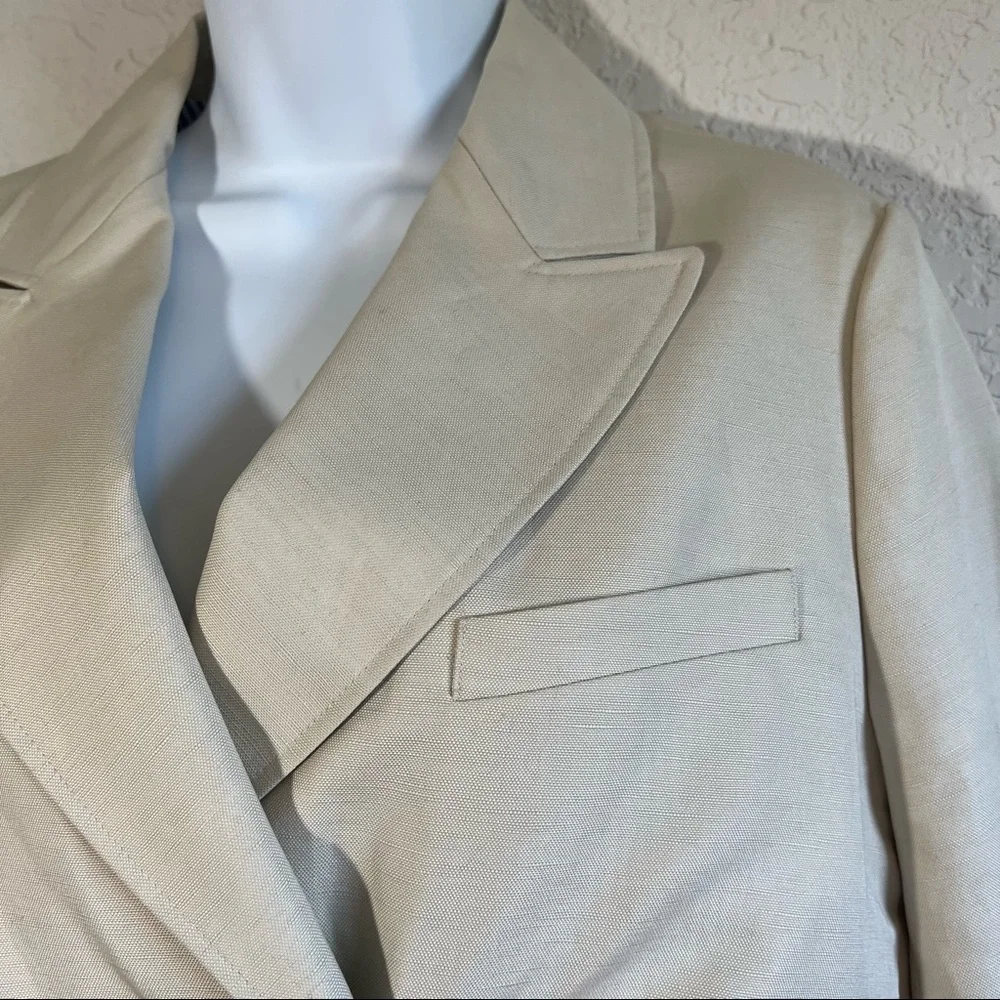 Brooks Brothers Linen Blend Khaki Double Breasted Jacket - Picture 8 of 11